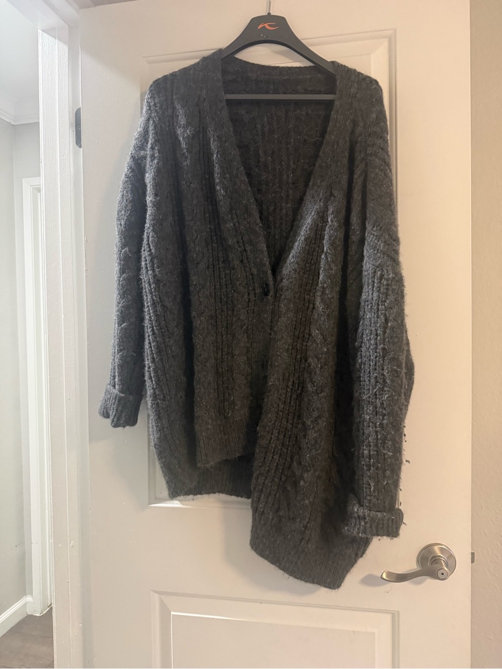 Women's Dark Gray Chunky Ribbed Button-Front Cardigan